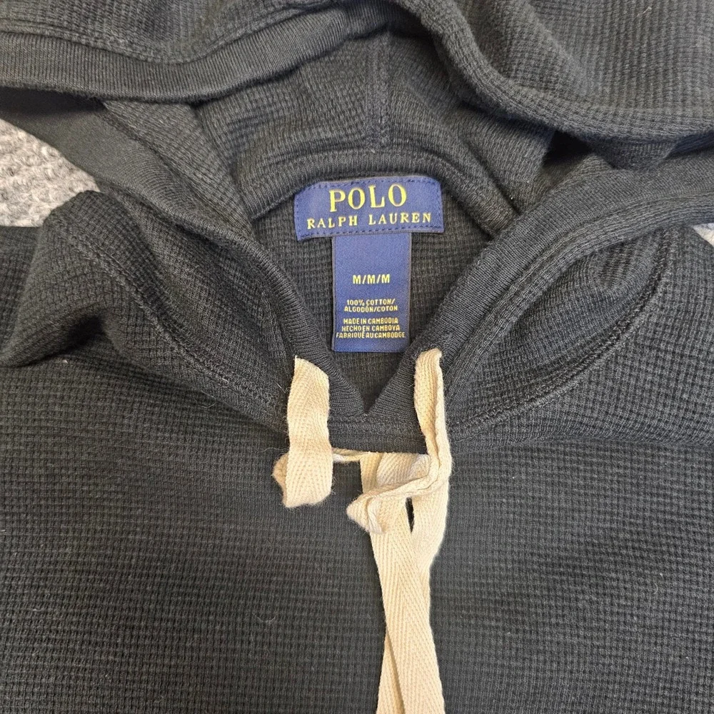 Polo Ralph Lauren‎ Men's Black Waffle Knit Hoodie Long Sleeve Pony Logo Size M